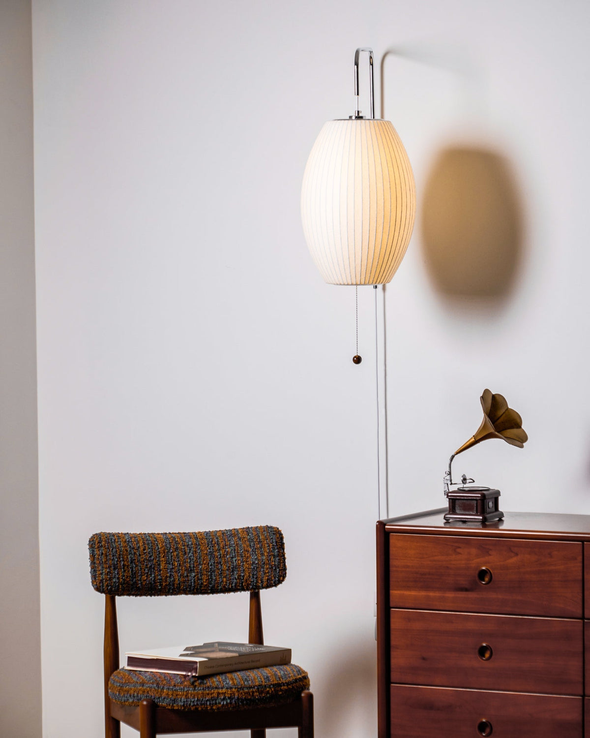 Draaibare bolwandlamp met verstelbaar snoer 40 cm in walnoot chroom afwerking plug-in led-wandlamp voor slaapkamer kantoor woonkamer