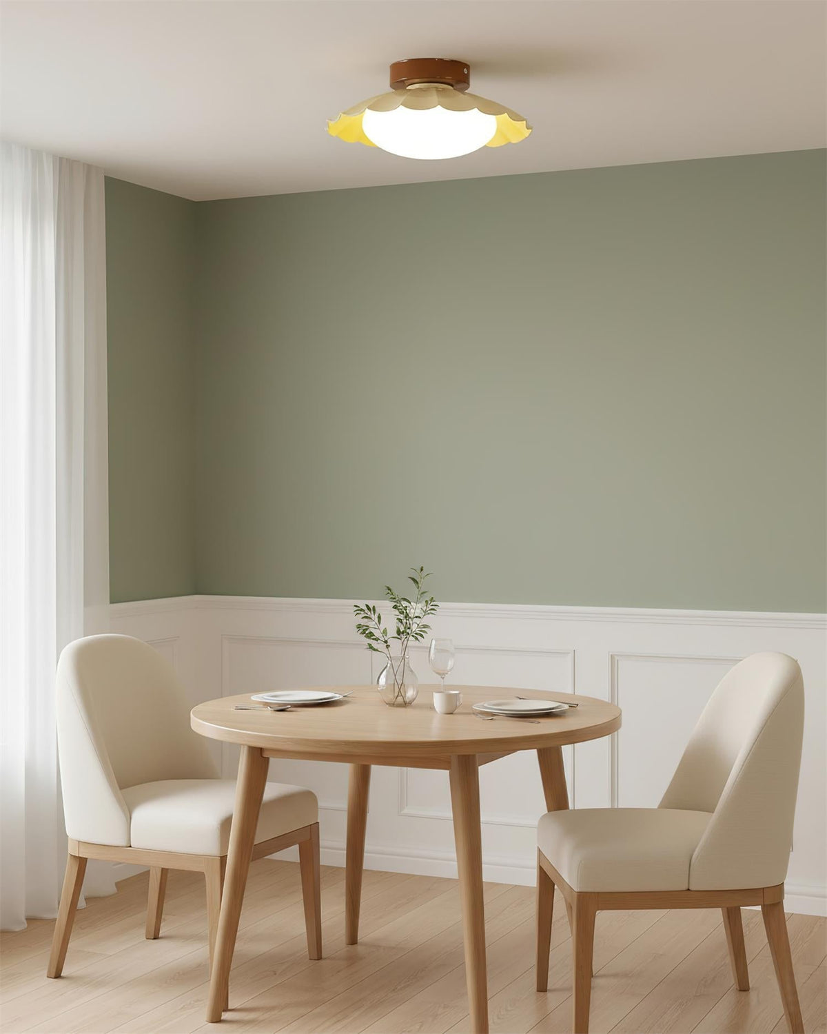 Lámpara de techo LED de montaje empotrado de 9.8 pulg. de metal y polímero con diseño festoneado, luz blanca cálida 3000K para dormitorio, sala de estar, pasillo, pared o techo, apta para lugares húmedos | Thomler