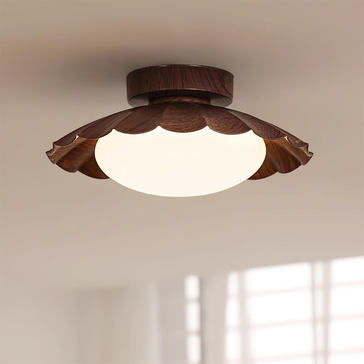 Flush Mount LED Ceiling Light 10 in Scalloped Shade for Bedroom Living Room Ambient Glow Metal Fixture Indoor Low Profile Modern Lighting | Thomler