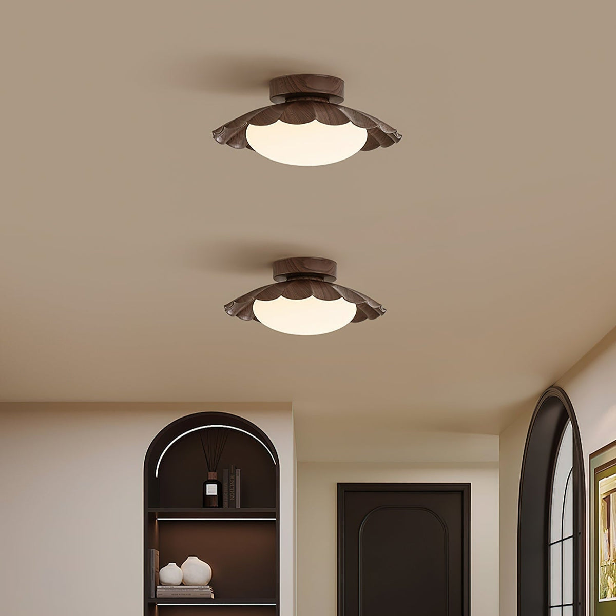 Flush Mount LED Ceiling Light 10 in Scalloped Shade for Bedroom Living Room Ambient Glow Metal Fixture Indoor Low Profile Modern Lighting | Thomler