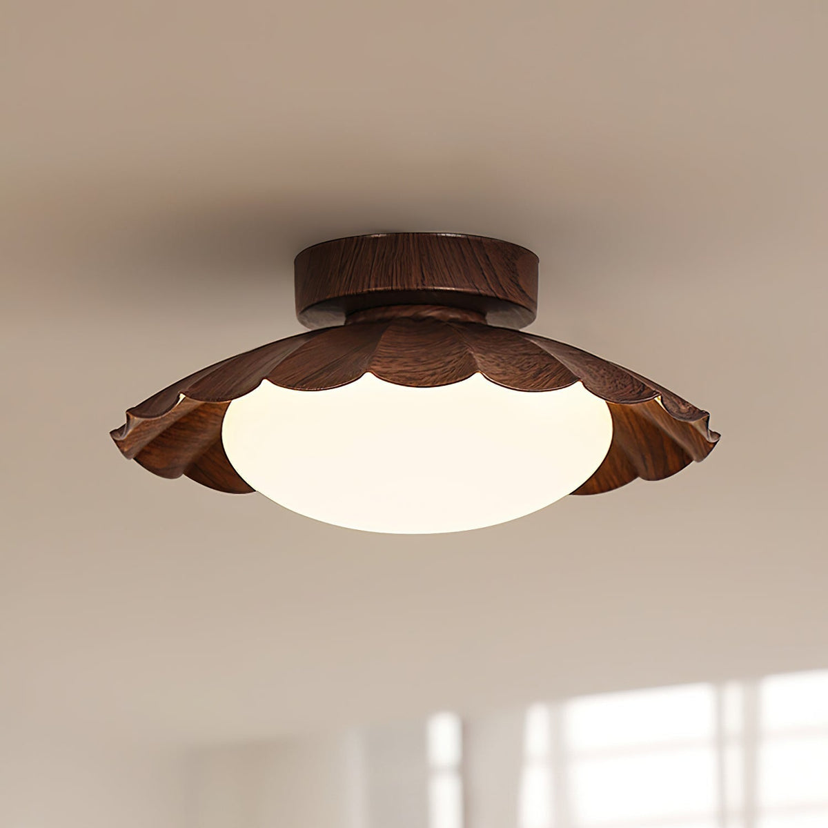 Flush Mount LED Ceiling Light 10 in Scalloped Shade for Bedroom Living Room Ambient Glow Metal Fixture Indoor Low Profile Modern Lighting | Thomler