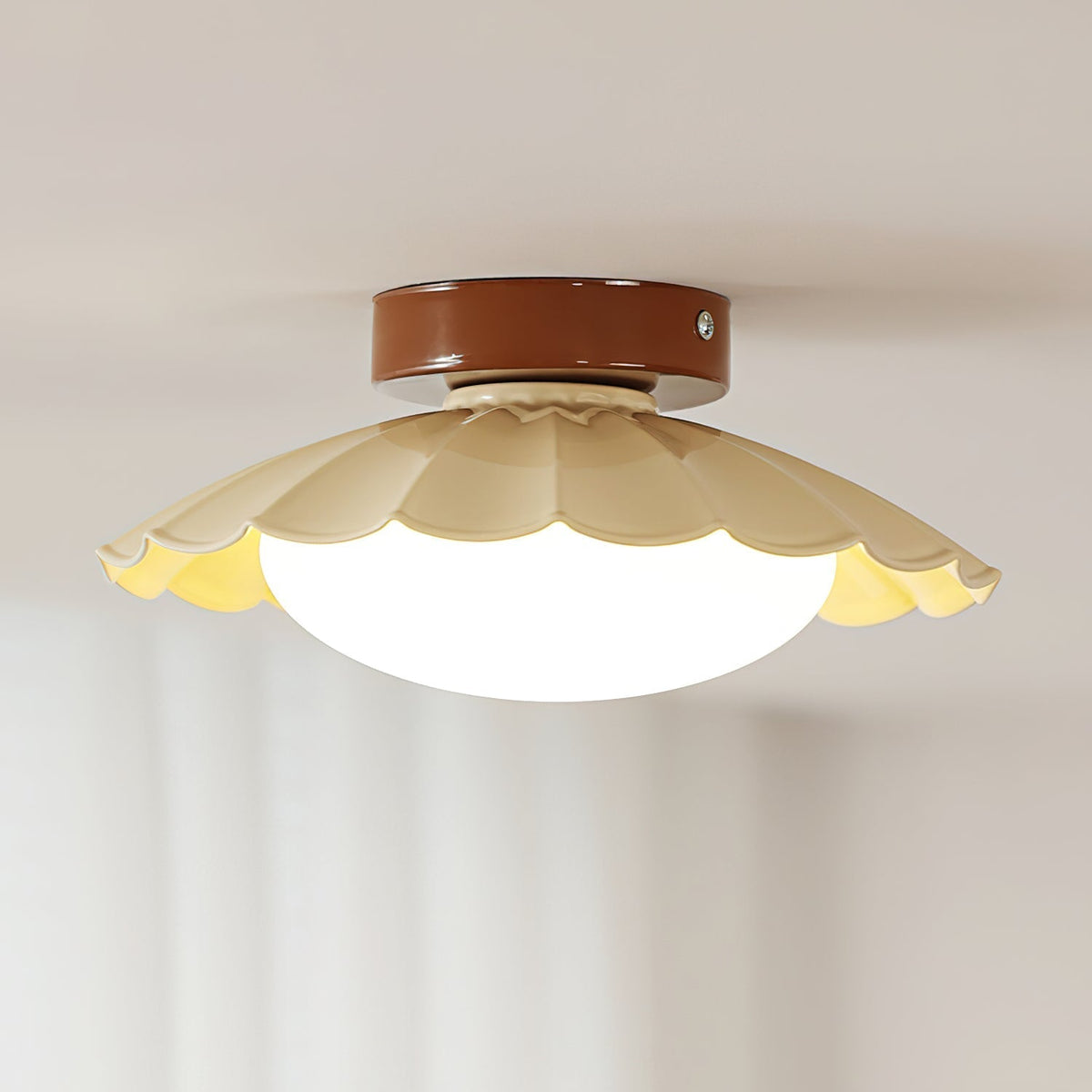 Flush Mount LED Ceiling Light 10 in Scalloped Shade for Bedroom Living Room Ambient Glow Metal Fixture Indoor Low Profile Modern Lighting | Thomler