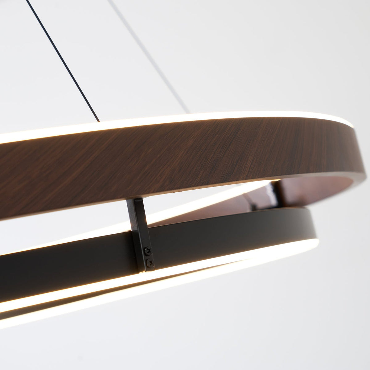 Suspended Dual-Halo LED Fixture for Dining Areas Wood-Grain Metal Ceiling Light Adjustable Height Contemporary Overhead Illumination for Kit | Thomler