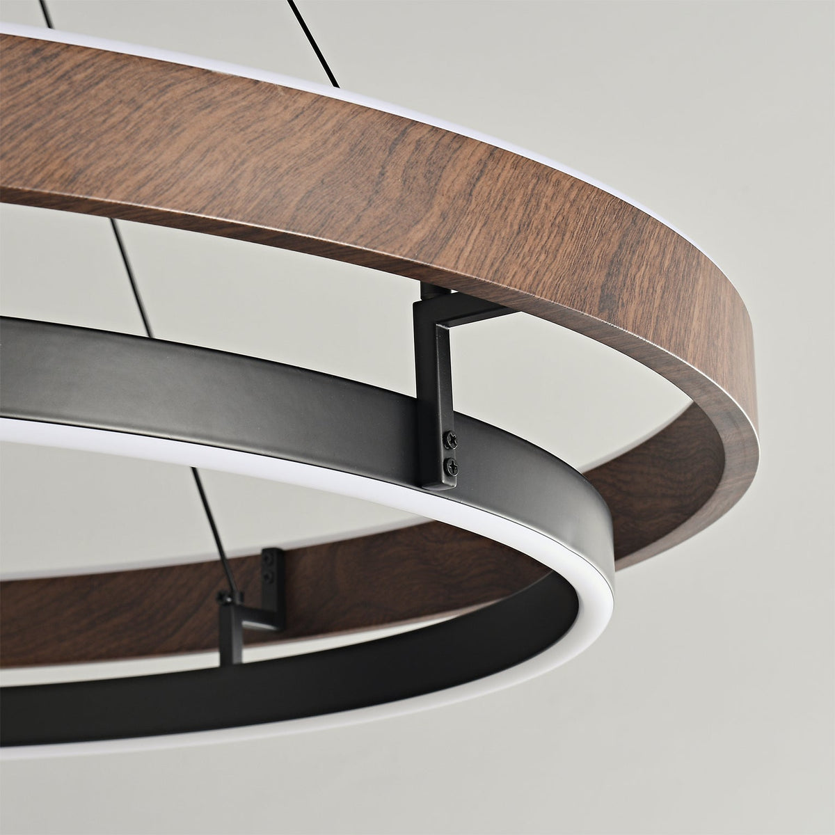 Suspended Dual-Halo LED Fixture for Dining Areas Wood-Grain Metal Ceiling Light Adjustable Height Contemporary Overhead Illumination for Kit | Thomler