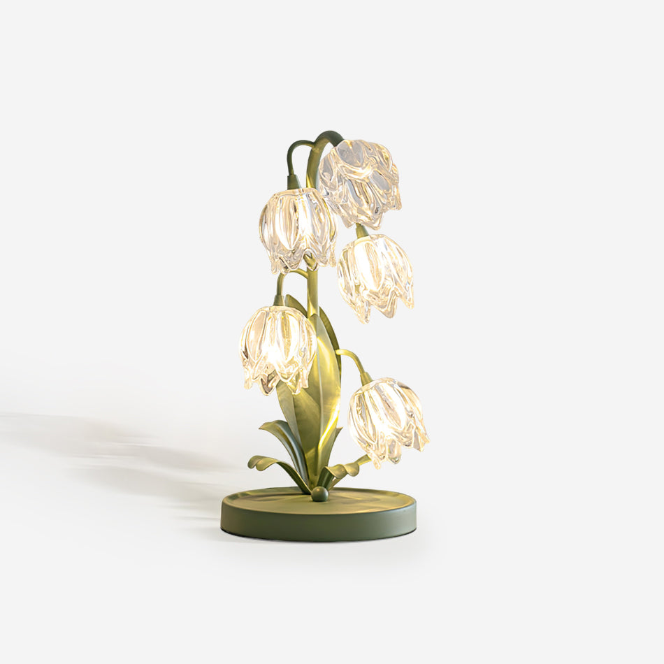 Floral Glass Shade Accent Lamp 7 Inch Green Stem Bedroom Nightstand Light Living Room Decorative Lighting Home Decor Indoor Small Bulb | Thomler