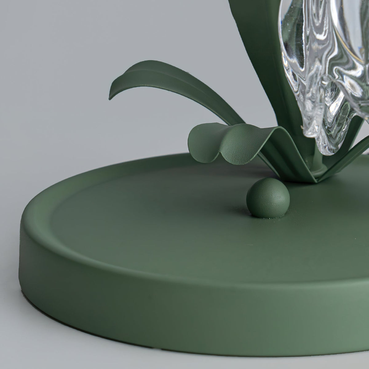 Floral Glass Shade Accent Lamp 7 Inch Green Stem Bedroom Nightstand Light Living Room Decorative Lighting Home Decor Indoor Small Bulb | Thomler
