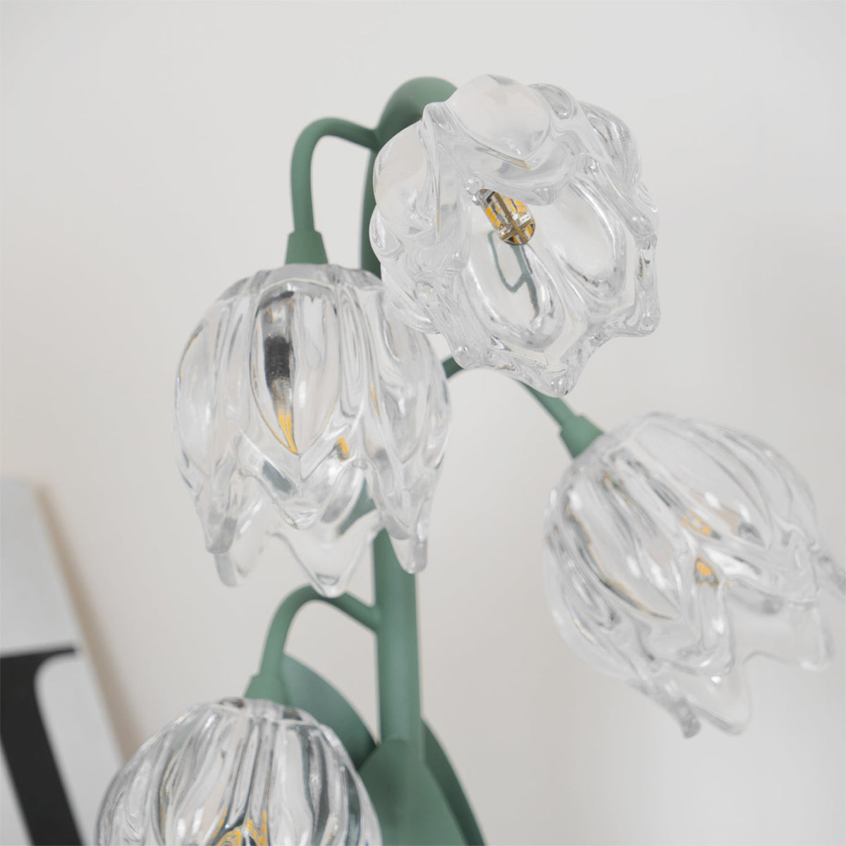 Floral Glass Shade Accent Lamp 7 Inch Green Stem Bedroom Nightstand Light Living Room Decorative Lighting Home Decor Indoor Small Bulb | Thomler