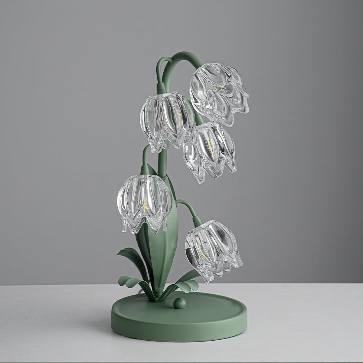 Floral Glass Shade Accent Lamp 7 Inch Green Stem Bedroom Nightstand Light Living Room Decorative Lighting Home Decor Indoor Small Bulb | Thomler