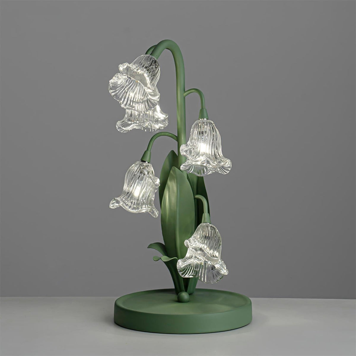 Floral Glass Shade Accent Lamp 7 Inch Green Stem Bedroom Nightstand Light Living Room Decorative Lighting Home Decor Indoor Small Bulb | Thomler