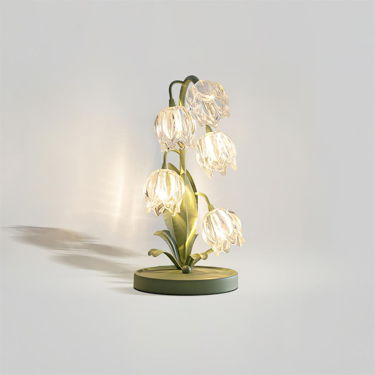 Floral Glass Shade Accent Lamp 7 Inch Green Stem Bedroom Nightstand Light Living Room Decorative Lighting Home Decor Indoor Small Bulb | Thomler