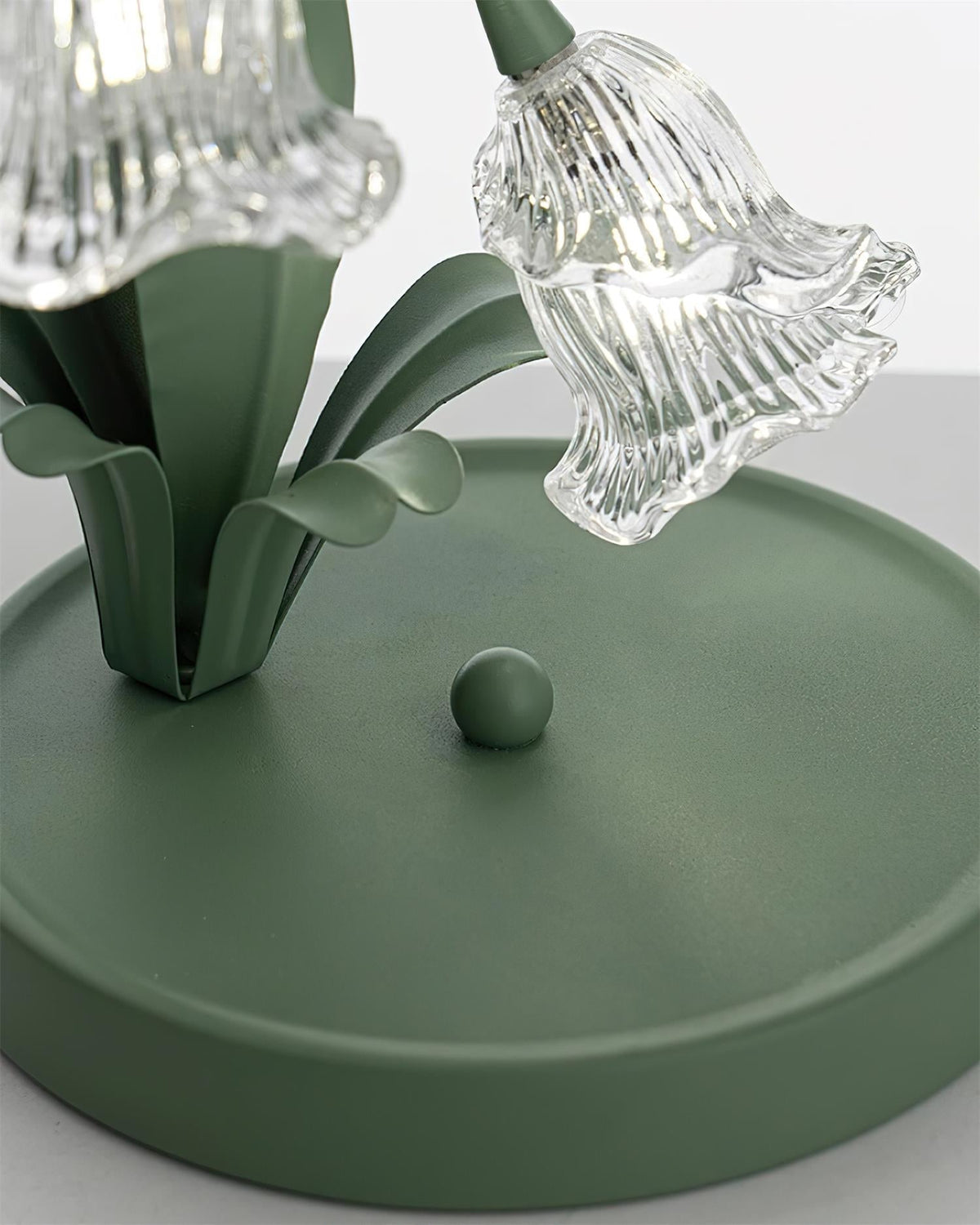 Floral Glass Shade Accent Lamp 7 Inch Green Stem Bedroom Nightstand Light Living Room Decorative Lighting Home Decor Indoor Small Bulb | Thomler