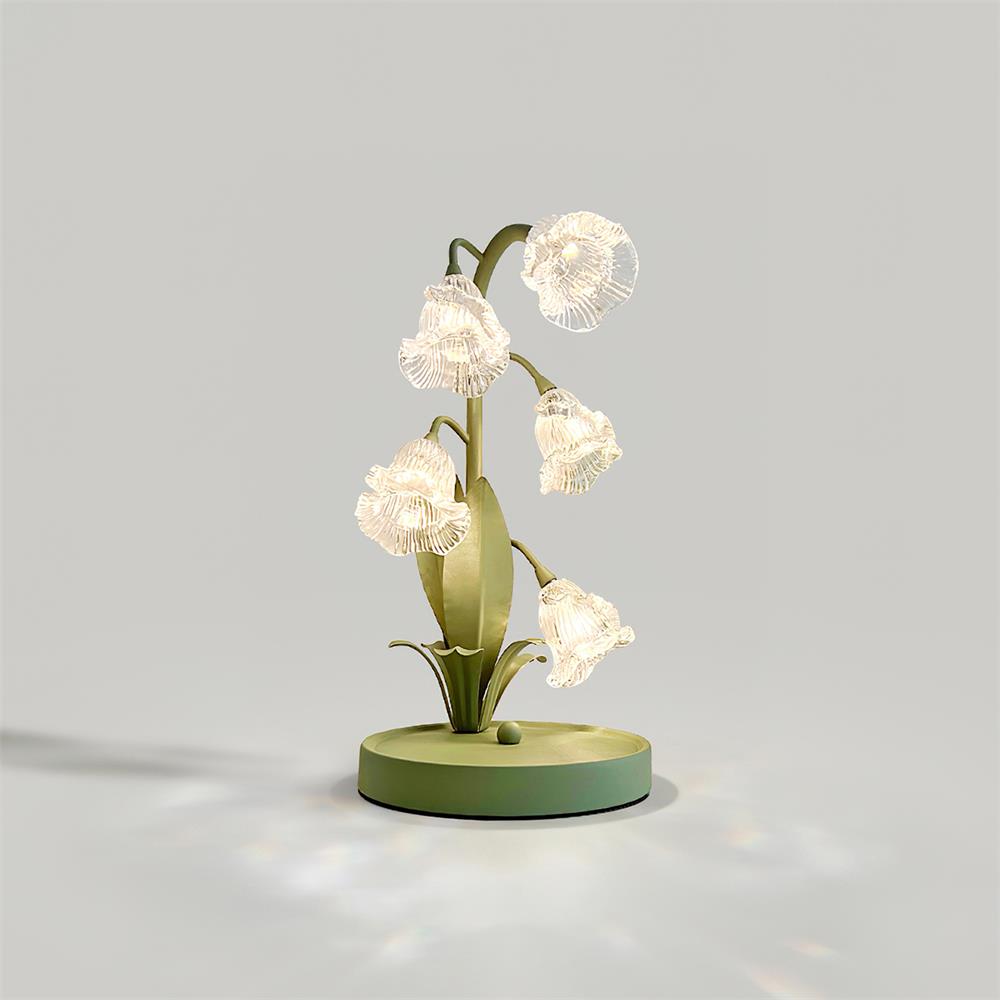 Floral Glass Shade Accent Lamp 7 Inch Green Stem Bedroom Nightstand Light Living Room Decorative Lighting Home Decor Indoor Small Bulb | Thomler