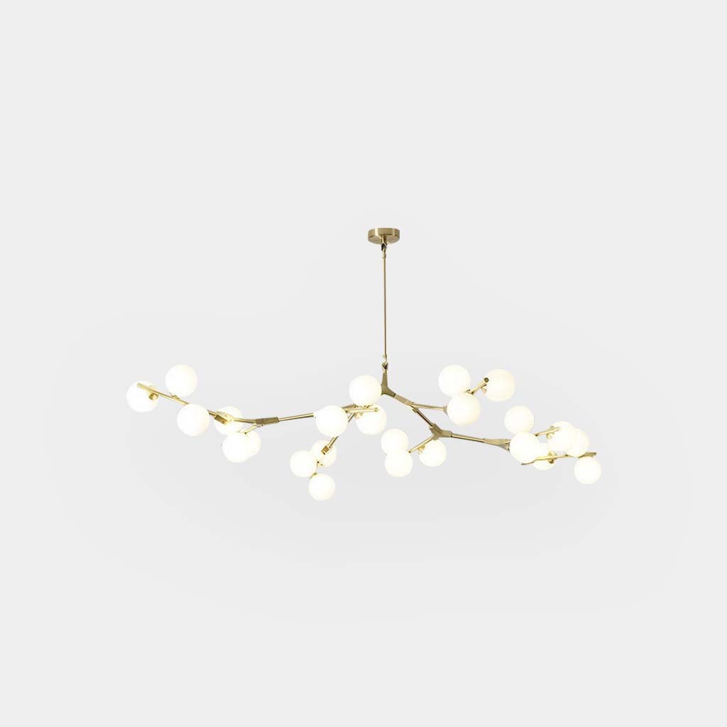 Sculpturale glazen bolkroonluchter met instelbare ledverlichting — Statement-armatuur met metalen frame met meerdere armen voor open eetruimtes, grote kamers & | Thomler