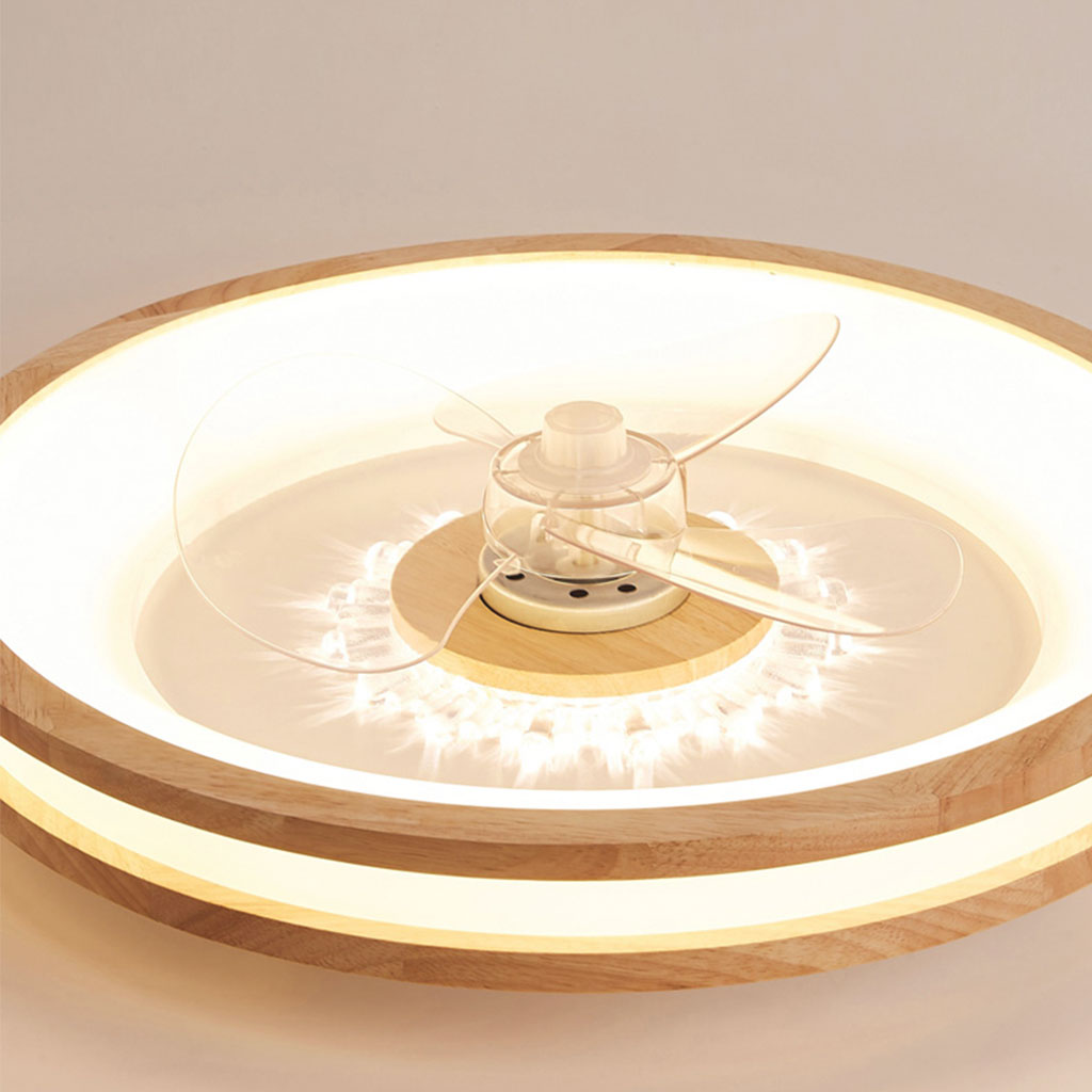 Wood & Acrylic Flush Mount Ceiling Fan with LED Light 20 in Diameter Low Profile Ventilation Fixture for Small Bedrooms Living Rooms Remote | Thomler