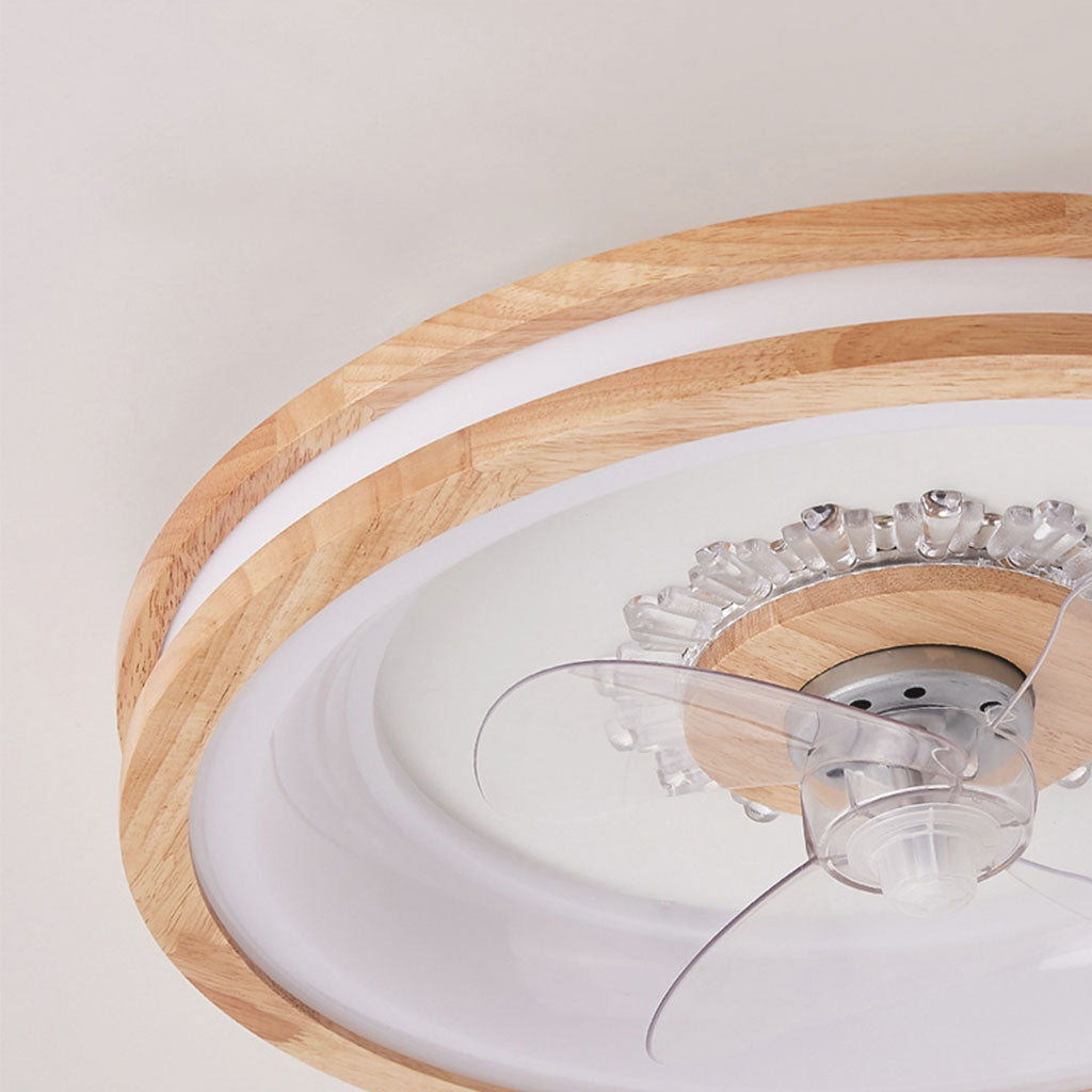 Wood & Acrylic Flush Mount Ceiling Fan with LED Light 20 in Diameter Low Profile Ventilation Fixture for Small Bedrooms Living Rooms Remote | Thomler