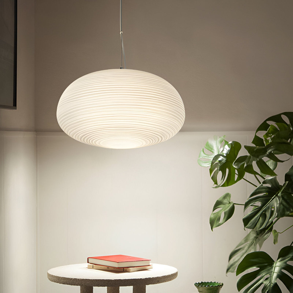 Frosted Glass Hanging Light Fixture with Ribbed Texture | Adjustable Ceiling Lamp for Dining Room Kitchen Island Cafe Restaurant Home | LED | Thomler