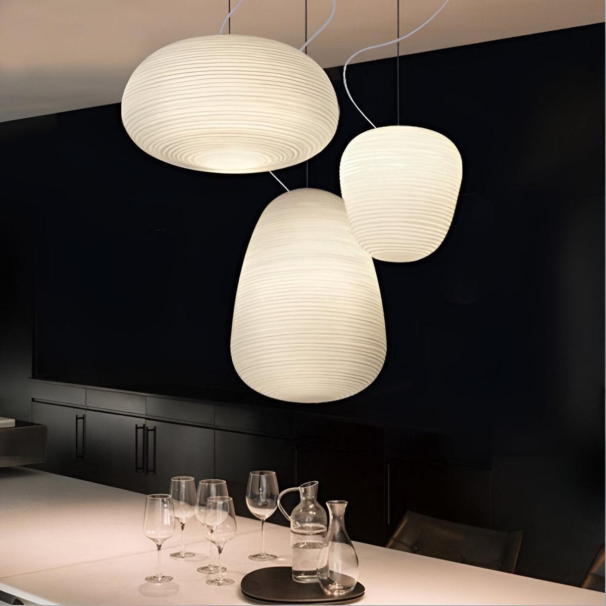 Frosted Glass Hanging Light Fixture with Ribbed Texture | Adjustable Ceiling Lamp for Dining Room Kitchen Island Cafe Restaurant Home | LED | Thomler