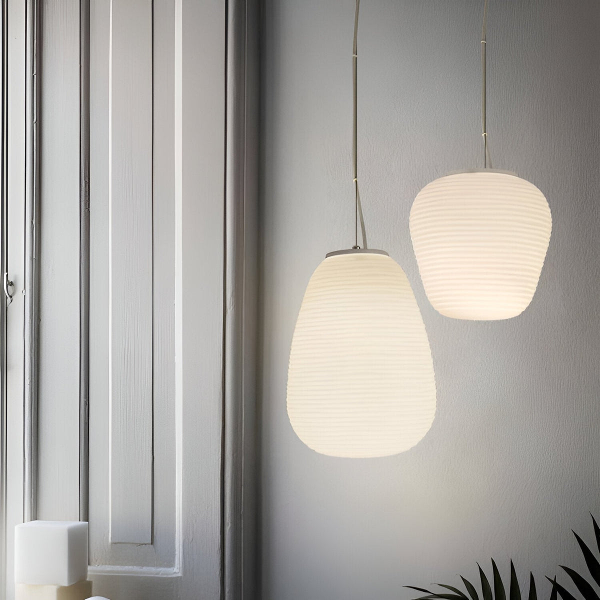 Frosted Glass Hanging Light Fixture with Ribbed Texture | Adjustable Ceiling Lamp for Dining Room Kitchen Island Cafe Restaurant Home | LED | Thomler