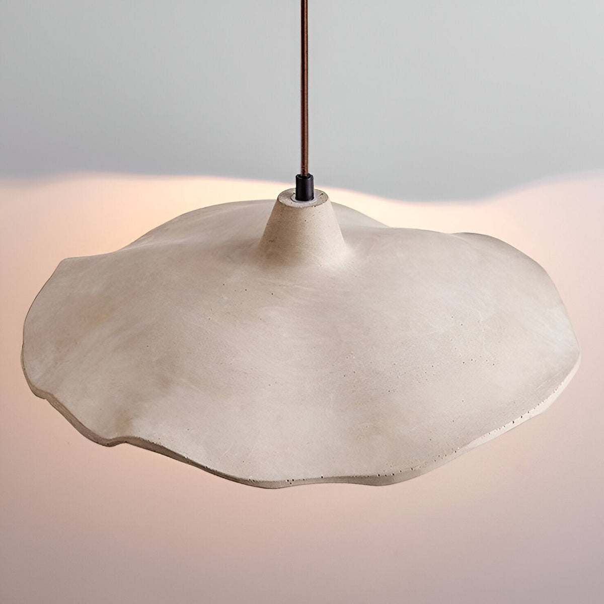 Concrete Hanging Light 16-Inch Organic Petal Shape for Dining Room Kitchen Island Bedroom Wabi-Sabi Style Adjustable Cord LED Compatible Mod | Thomler