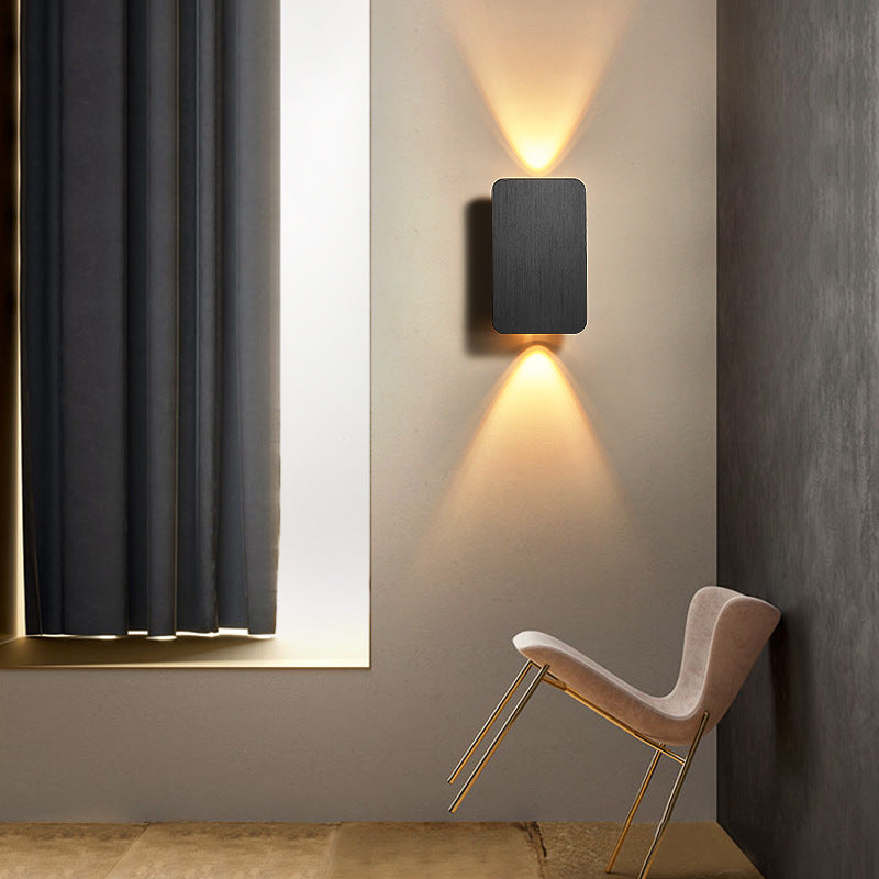Rechthoekige metalen led-wandlamp voor slaapkamer en woonkamer – Moderne bedrade binnenverlichting met warme gloed in goud, zwart, wit Gr | Thomler