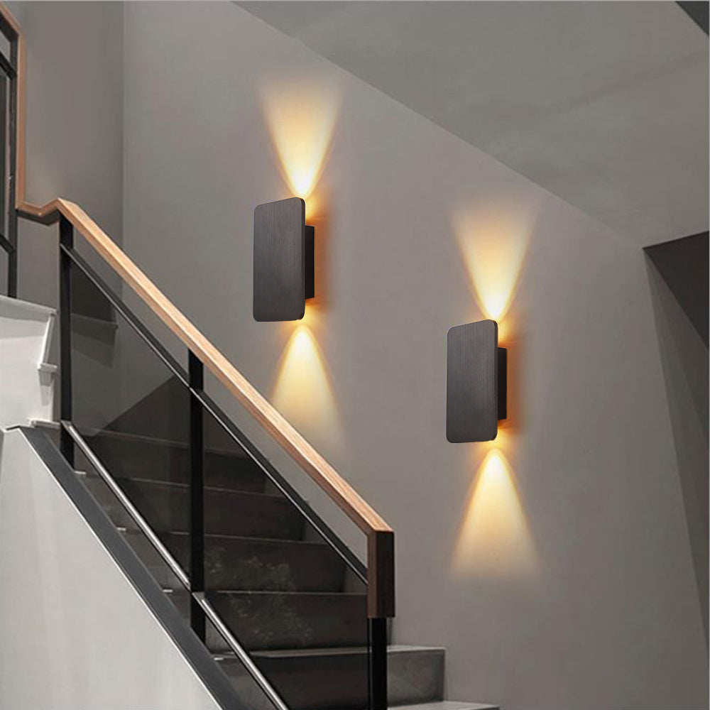 Rechthoekige metalen led-wandlamp voor slaapkamer en woonkamer – Moderne bedrade binnenverlichting met warme gloed in goud, zwart, wit Gr | Thomler
