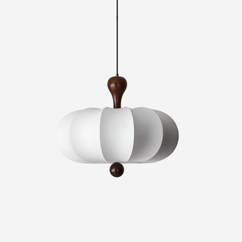 Stoffen hanglamp met houten accent voor eetkamer en keukeneiland – Zacht witte geplooide kap, modern minimalistisch armatuur | Thomler