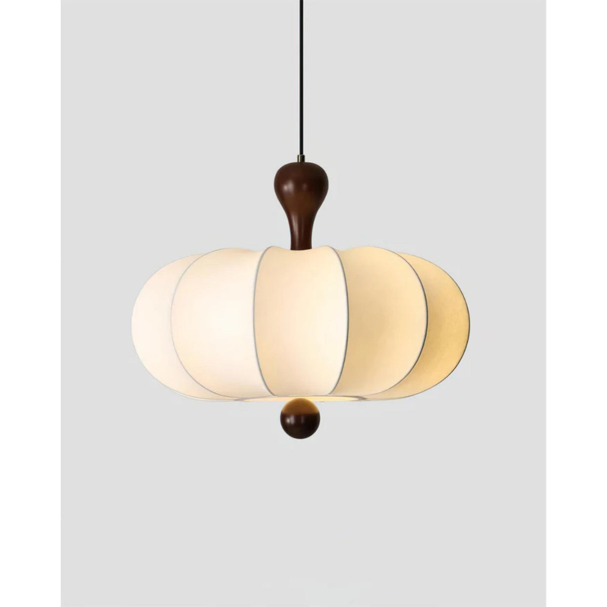Stoffen hanglamp met houten accent voor eetkamer en keukeneiland – Zacht witte geplooide kap, modern minimalistisch armatuur | Thomler