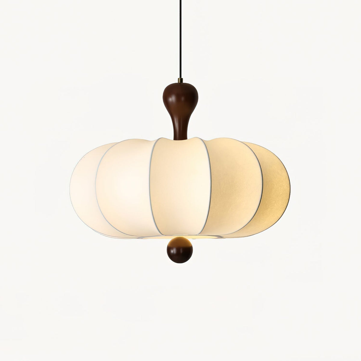 Stoffen hanglamp met houten accent voor eetkamer en keukeneiland – Zacht witte geplooide kap, modern minimalistisch armatuur | Thomler