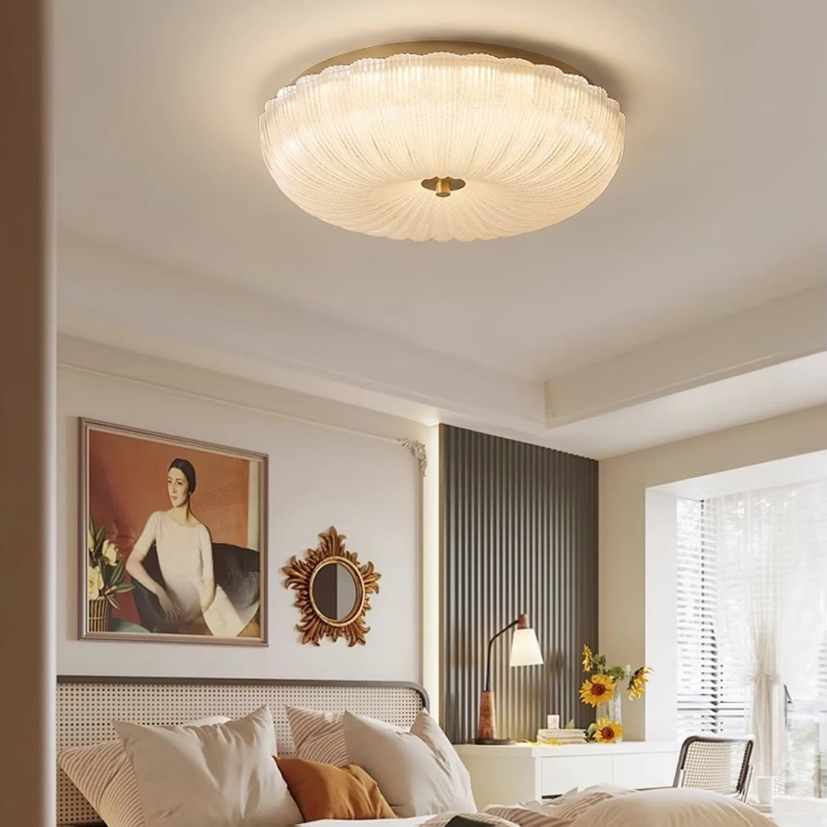 Ronde opbouw LED-plafondlamp goudkleurig metaal met matglazen kap 16 inch 36W voor slaapkamer woonkamer keuken kantoor binnenverlichting 3000K | Thomler