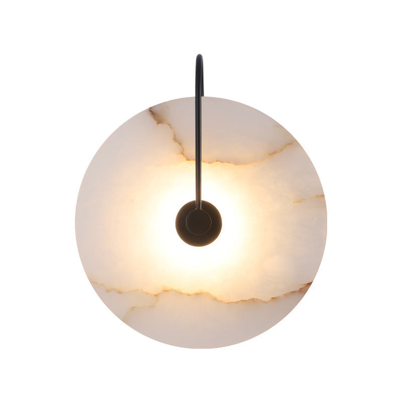 Alabaster Disc Sconce with Gold Arm – Natural Stone Wall Light for Bedroom, Living Room & Hallway – Integrated LED 6 to 12 Inch – Warm White | Thomler