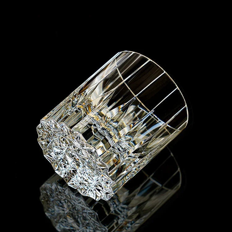 Vaso de whisky de cristal tallado a mano con facetas de diamante en caja de presentación para bourbon, escocés y cócteles | Thomler