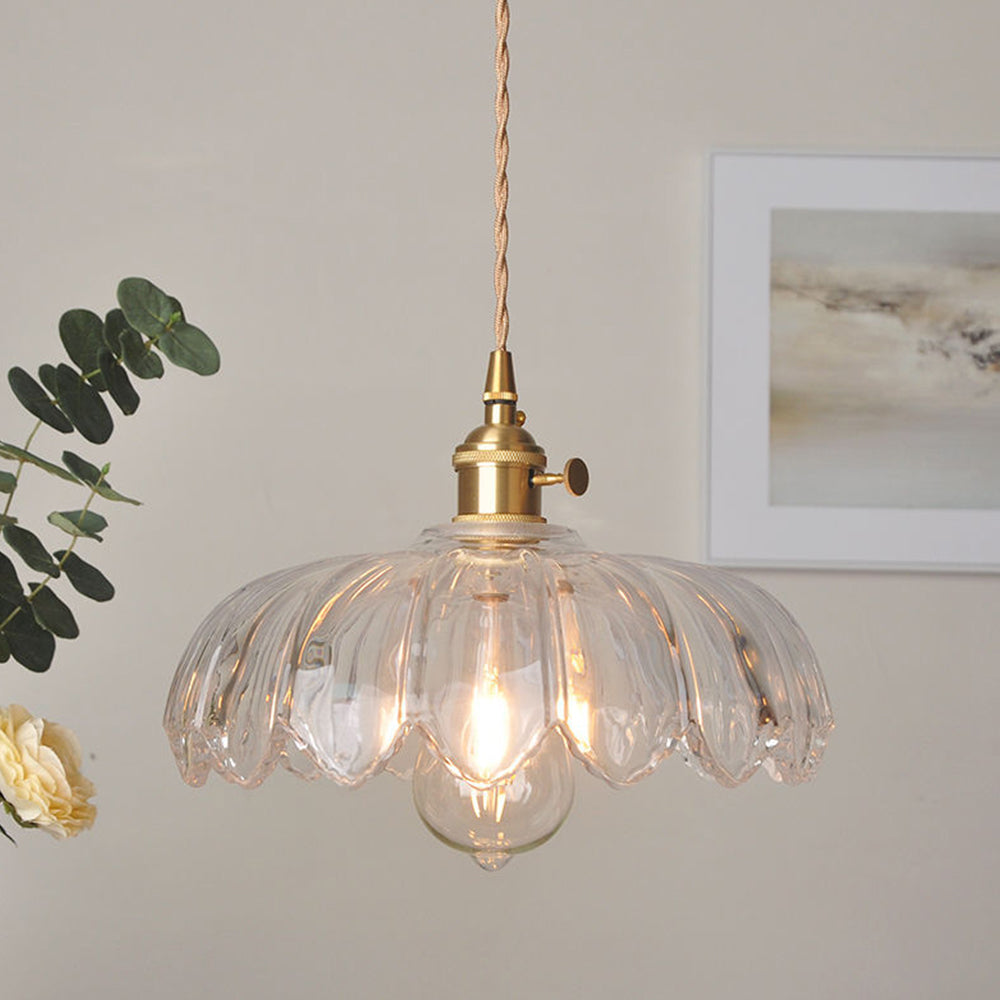 Lámpara de techo con pantalla de cristal floral, color verde, cable ajustable de 10 pulgadas, casquillo E27 para comedor, cocina, pasillo, detalle en cobre vintage, iluminación para el hogar | Thomler