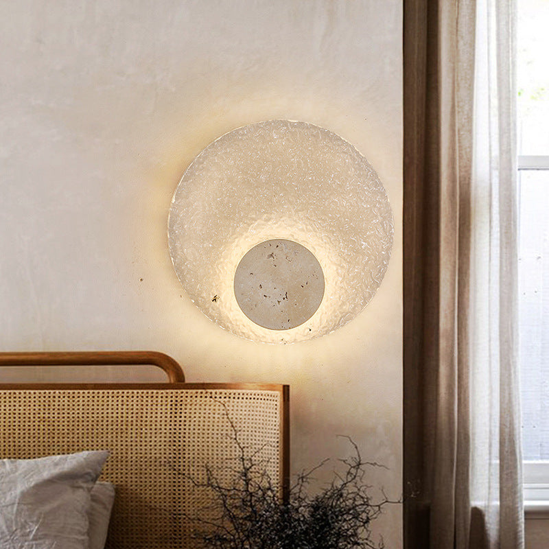 Circular Stone-Effect LED Sconce 12-Inch Diameter Flush-Mount Fixture for Hallways Bedrooms Living Rooms Modern Minimalist Design with Adjus | Thomler