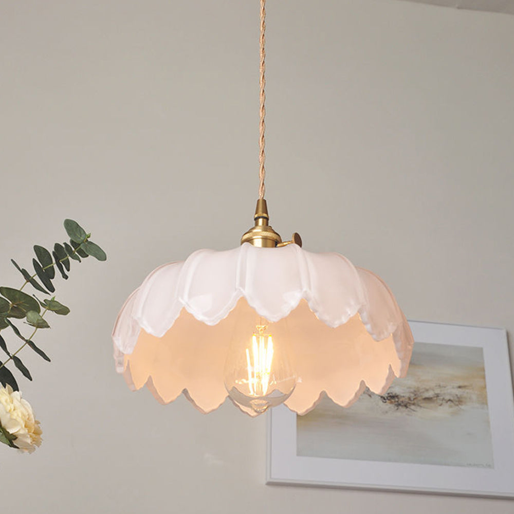 Lámpara de techo con pantalla de cristal floral, color verde, cable ajustable de 10 pulgadas, casquillo E27 para comedor, cocina, pasillo, detalle en cobre vintage, iluminación para el hogar | Thomler