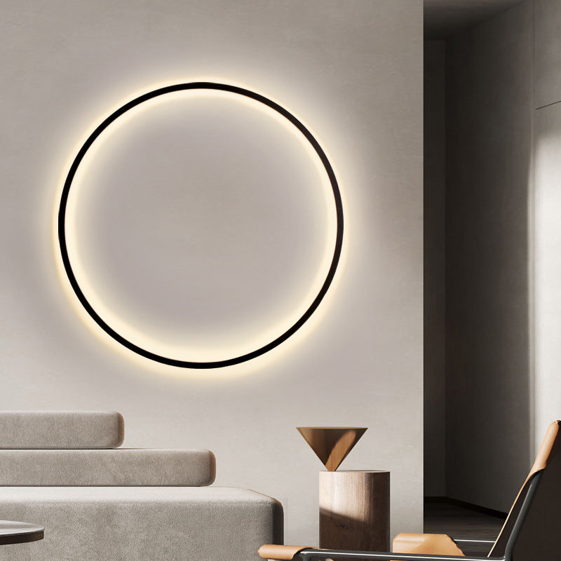 Runde LED-Wandleuchte, schwarzes Eisen, USB-betrieben, 12–31 Zoll Halo-Ambientebeleuchtung für Schlafzimmer, Wohnzimmer, Flur, moderne indirekte Lichtquelle | Thomler
