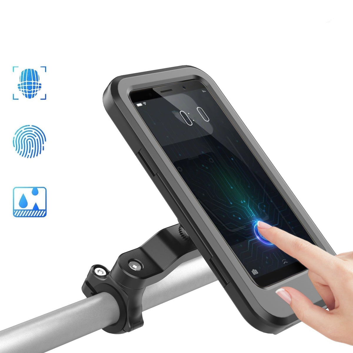 Waterdichte fietshouder voor smartphone met 5000 mAh powerbank en USB-lader, geschikt voor sturen, voor smartphones van 4,5-6,8 inch, touchscreen-compatibel, motor
