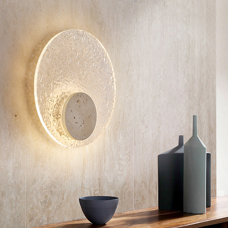 Runde Stein-Wandleuchte mit Acryl-Diffusor, 30 cm LED, warmweiß oder dreifarbig, Innenbeleuchtung für Schlafzimmer, Eingangsbereiche, moderne Innenräume Nat | Thomler