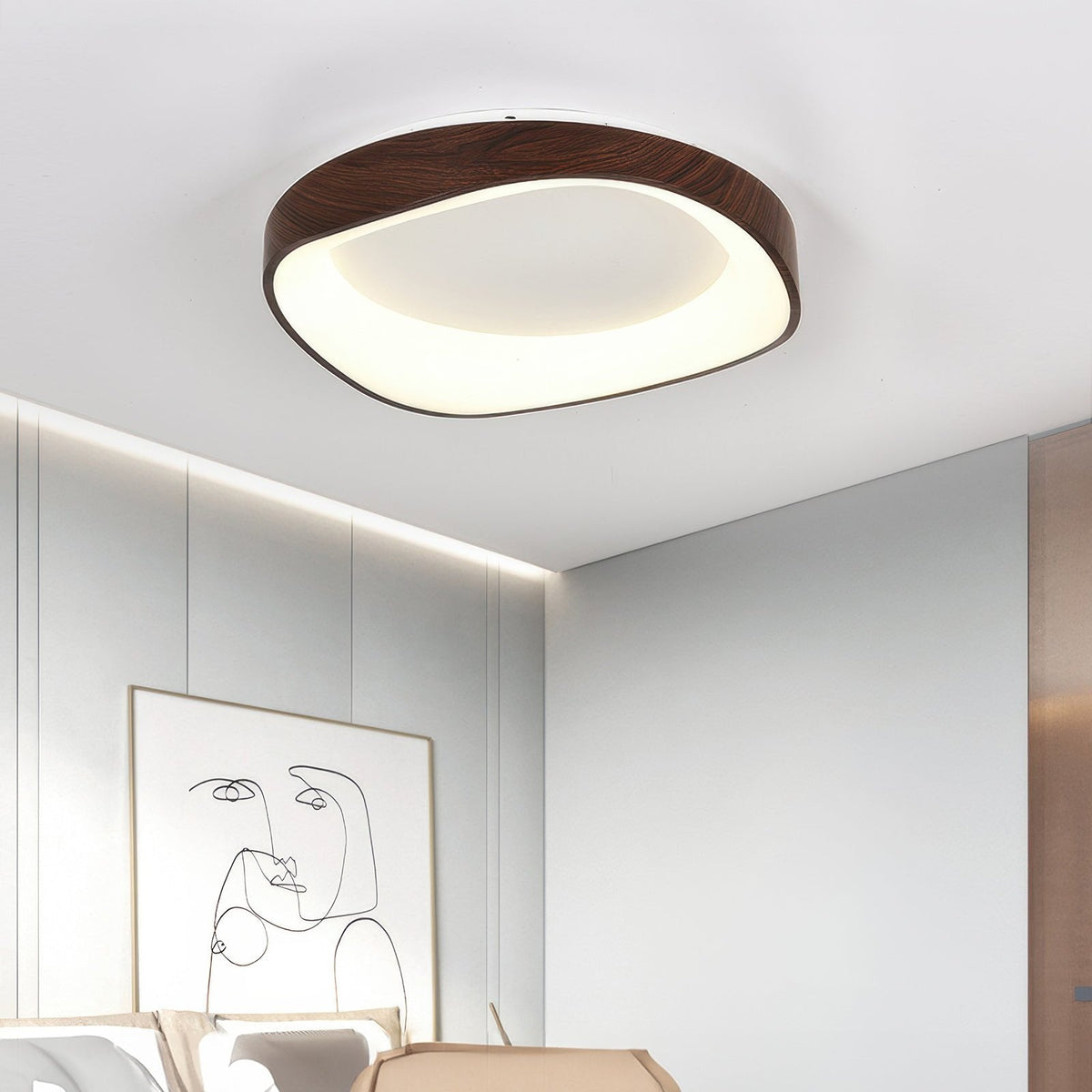 Round Wood Grain Flush Mount LED Light 16-24 Inch Iron Acrylic Fixture for Bedroom Living Room Den Office Scandinavian Minimalist Modern Far | Thomler