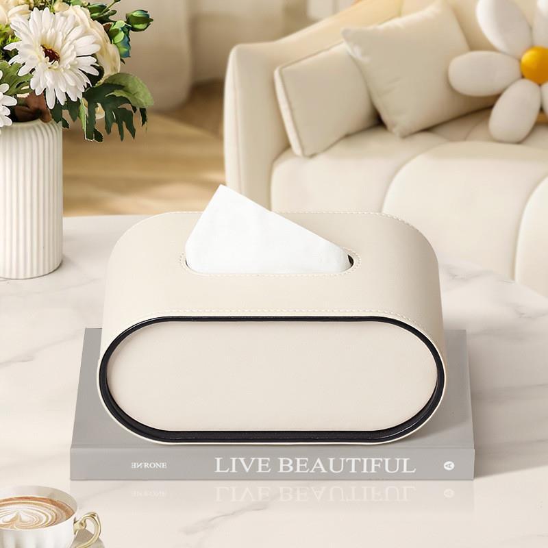 Faux Leather Tissue Dispenser Oval 9 × 5 × 4 Inches Desktop Organizer Napkin Caddy Home Office Bedroom Bathroom Tabletop Storage Accessories | Thomler