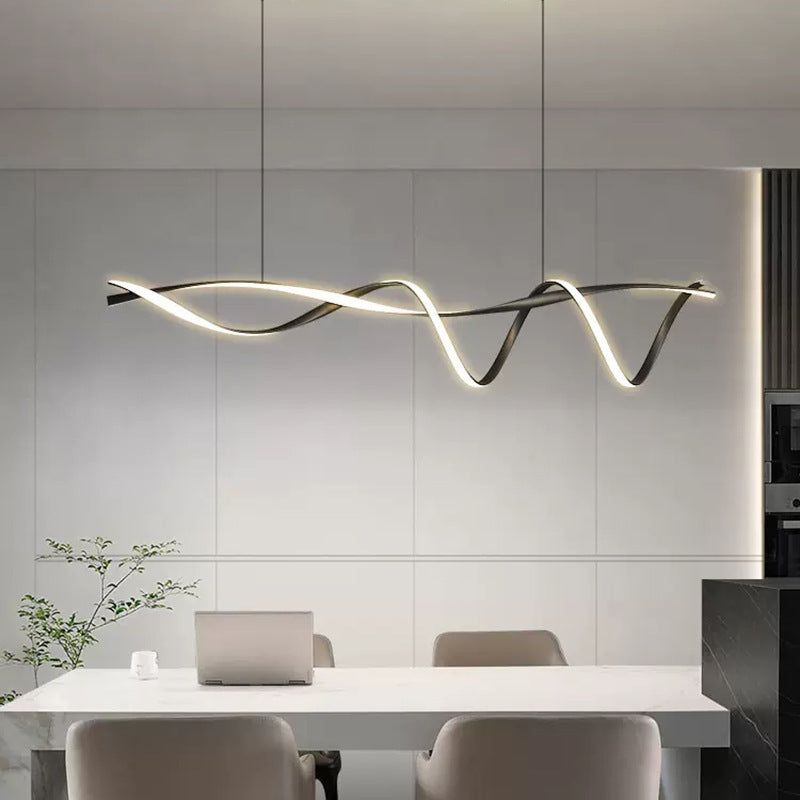 Hängende lineare LED-Inselleuchte, schwarze Legierung, verstellbares Kabel 39-59 Zoll für Küchentheke, Esstisch, moderne minimalistische Deckenleuchte | Thomler
