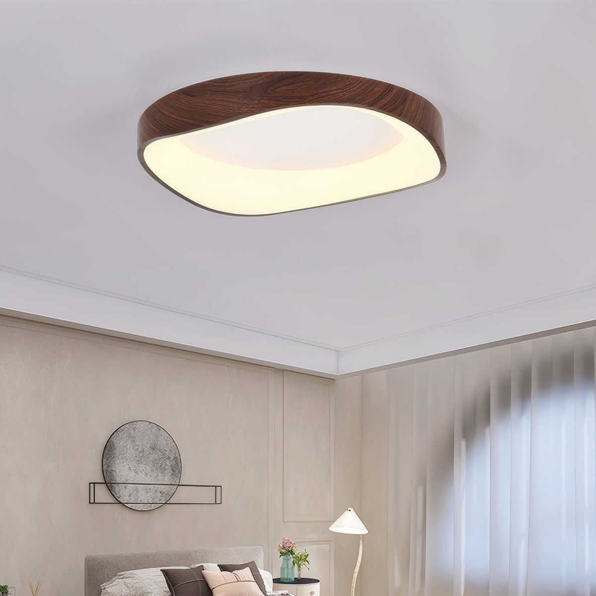 Round Wood Grain Flush Mount LED Light 16-24 Inch Iron Acrylic Fixture for Bedroom Living Room Den Office Scandinavian Minimalist Modern Far | Thomler