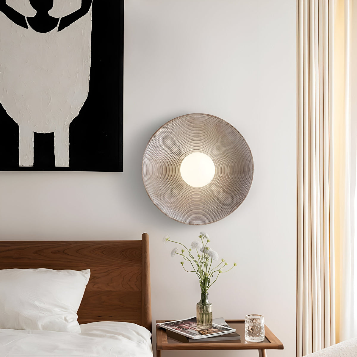 Ronde glazen wandlamp van hars, witte led-armatuur voor slaapkamer, hal en woonkamer, minimalistische wandlamp met zachte, sfeervolle verlichting voor in huis