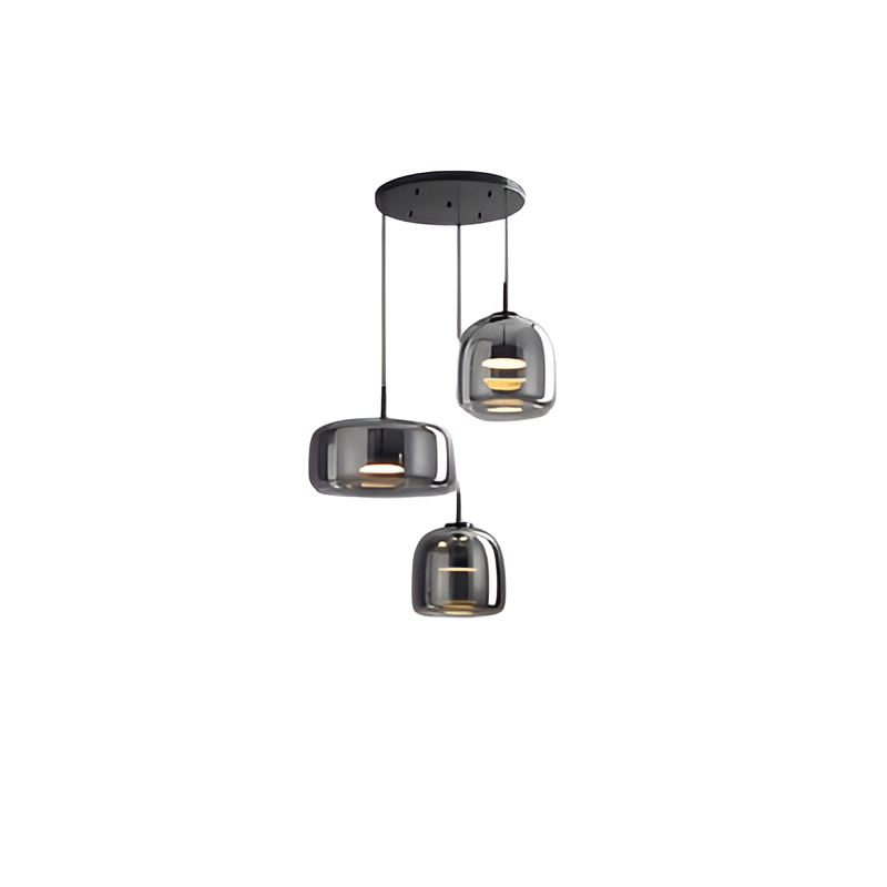 Triple Glass Dome Ceiling Light 15 in Adjustable Height for Kitchen Island Dining Room Modern Hanging Fixture Gray Smoked Finish | Thomler