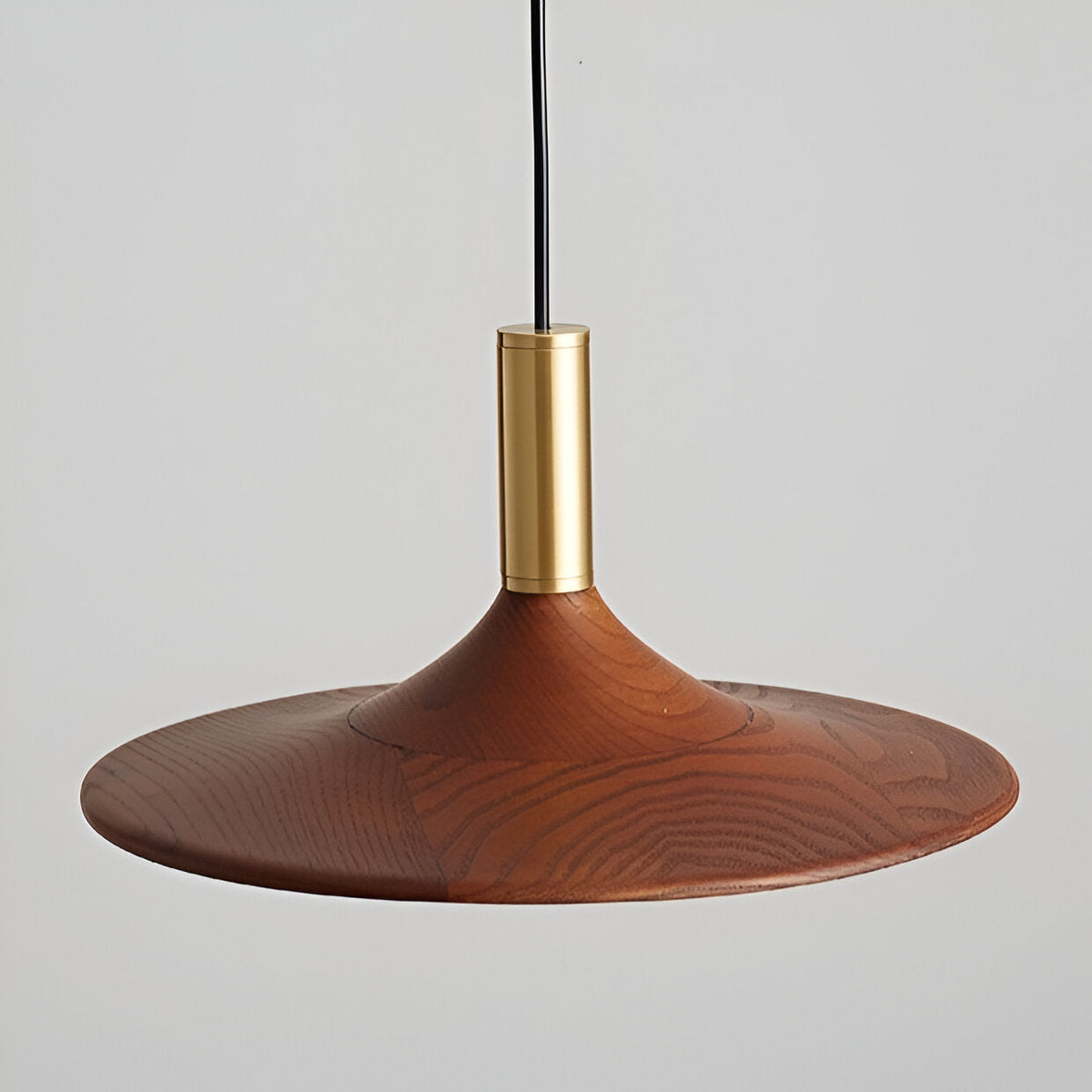 Sculptural Metal Shade Ceiling Fixture with Organic Wood-Tone Accent – 10 in or 14 in Drop Light for Island Counter Bar and Breakfast Nook – | Thomler