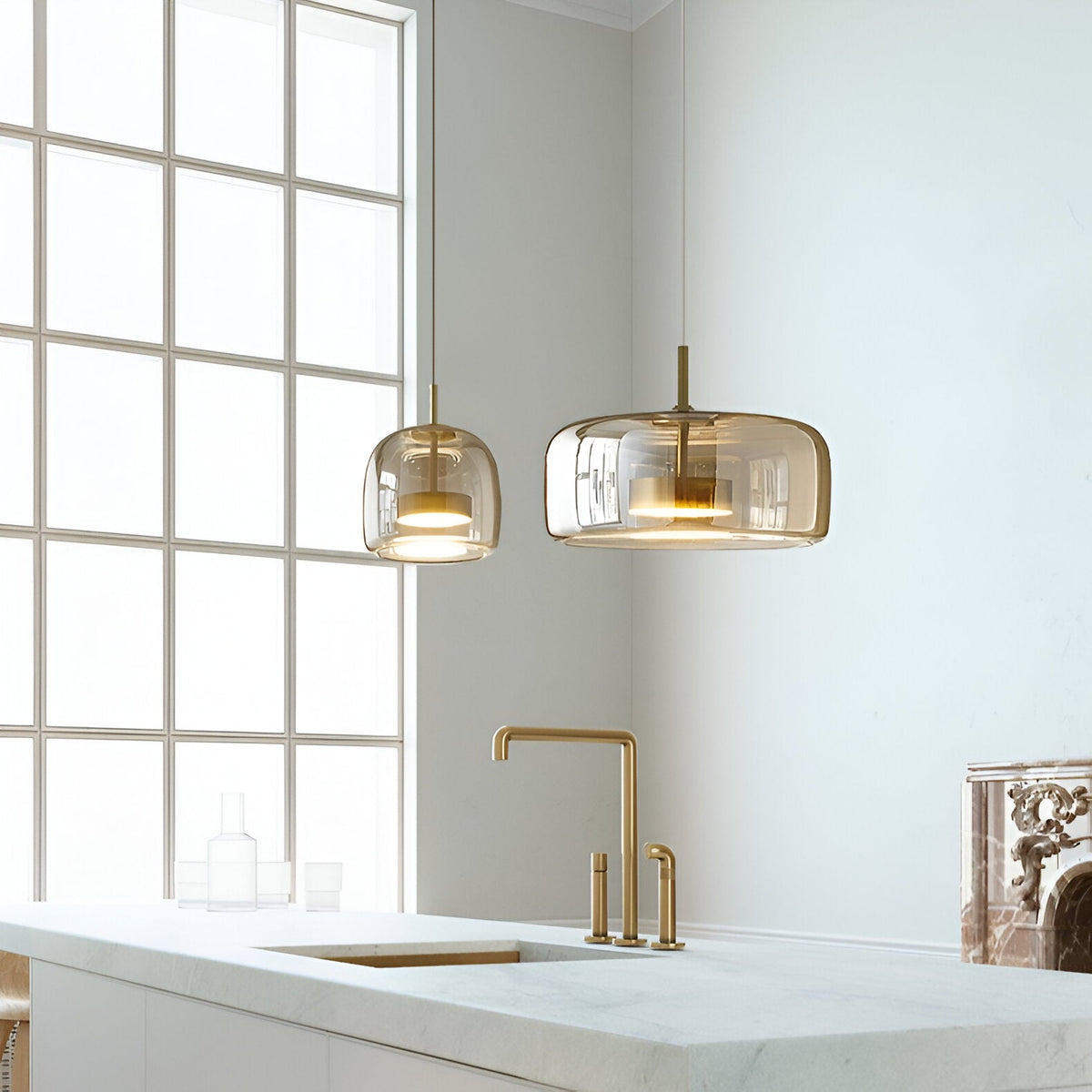 Triple Glass Dome Ceiling Light 15 in Adjustable Height for Kitchen Island Dining Room Modern Hanging Fixture Gray Smoked Finish | Thomler