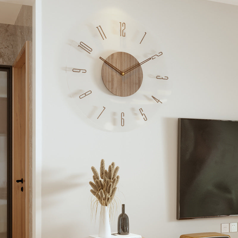 Wooden Silent Wall Clock 14 Inch Round Timepiece for Modern Homes Nordic Minimalist Decor Battery Operated Bedroom Kitchen Living Room Offic | Thomler