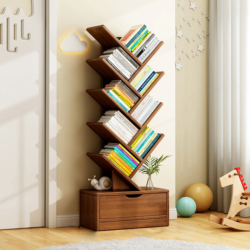 Multi-Tier Wooden Storage Rack 39 in Walnut Finish Open Shelving for Home Office Study Living Room Decorative Display | Thomler