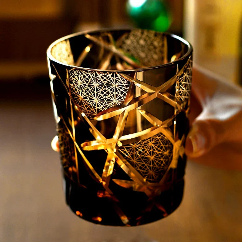 Japans geslepen kristallen whiskyglas met geschenkdoos bliksempatroon barware voor scotch bourbon cocktails thuisbar decor ambachtelijk glaswerk coll | Thomler