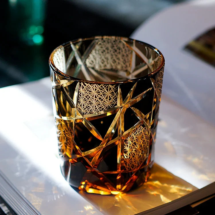 Japans geslepen kristallen whiskyglas met geschenkdoos bliksempatroon barware voor scotch bourbon cocktails thuisbar decor ambachtelijk glaswerk coll | Thomler