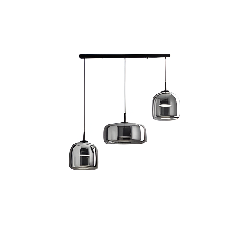 Triple Glass Dome Ceiling Light 15 in Adjustable Height for Kitchen Island Dining Room Modern Hanging Fixture Gray Smoked Finish | Thomler